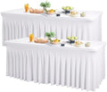 Wish Care 2 Pack White Spandex Table Clothes for 6 Foot Rectangle Tables, 6FT Wrinkle Free Fitted Tablecloths Ruffles Design Table Cover for Party, Banquet, Wedding and Events by WishCare