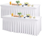 Wish Care 2 Pack White Spandex Table Clothes for 6 Foot Rectangle Tables, 6FT Wrinkle Free Fitted Tablecloths Ruffles Design Table Cover for Party, Banquet, Wedding and Events by WishCare
