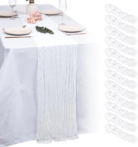 12 Pack White Cheesecloth Table Runners 21x120 Inch Boho Gauze Table Runner 10FT Long Rustic Sheer White Table Runner for Baby Shower,Wedding,Party,Birthday,Home Table Decor by Unknown