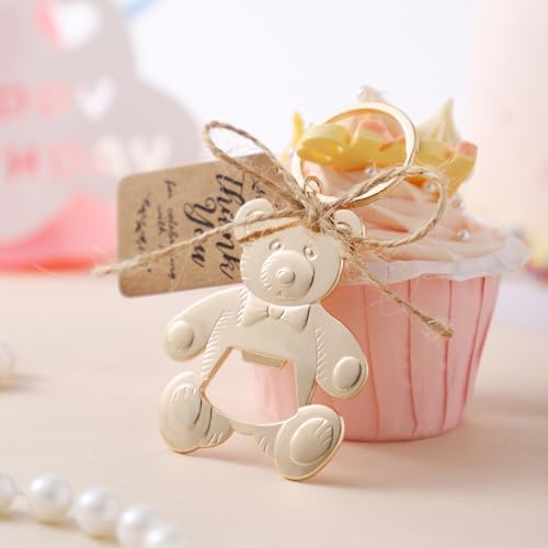 Bottle Openers Baby Shower Return Favors for Guests Cute Bottle Opener Decorations and Souvenirs with Organza Bags Tags for Theme Party Favors (Retro Style,73 pieces) (Teddy bear) - Image 6