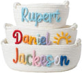 Personalized Handmade Baby Basket Gift - Hand Embroidered Name, Natural Rattan Storage Bin for Newborn Nursery, Baby Shower & Easter Present Organizing Toys Blankets by Unknown