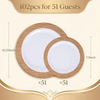 I00000 102 Pcs Wood Grain Brown Plastic Plates, Premium Disposable Plates - Image 4