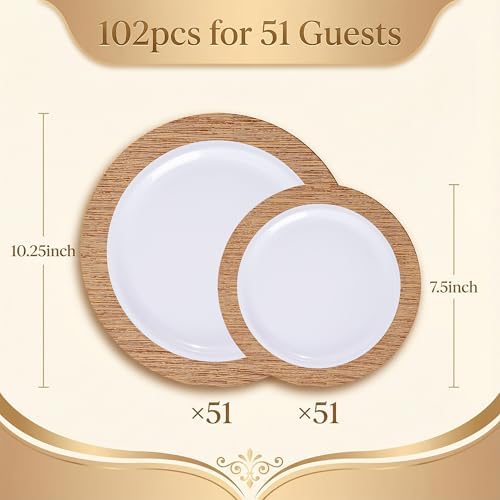 I00000 102 Pcs Wood Grain Brown Plastic Plates, Premium Disposable Plates - Image 4