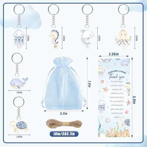 145 Pieces Under the Sea Baby Shower Favors for Guest Ocean Animal Ballpoint Pens and Keychains Gifts Bulk Retractable Baby Shower Pens Gender Reveal Greeting Cards Souvenirs Prizes Party Supplies - Image 3