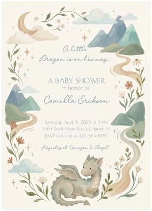 Dragon Baby Shower Invitation, Fantasy Storybook Baby Shower Invite, Custom Edited and Printed Invitations by Handmade