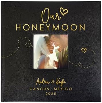 Personalized Photo Album For Newlyweds, Holds 200 4" x 6" Photos, Engraved Our Honeymoon Leatherette Photo Album, Black Picture Album, Custom Photo Keepsake, Wedding Gifts by GiftsForYouNow