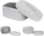 Sea Team Oval Storage Basket, Woven Cotton Rope Basket with Lid, Gray - Image 5