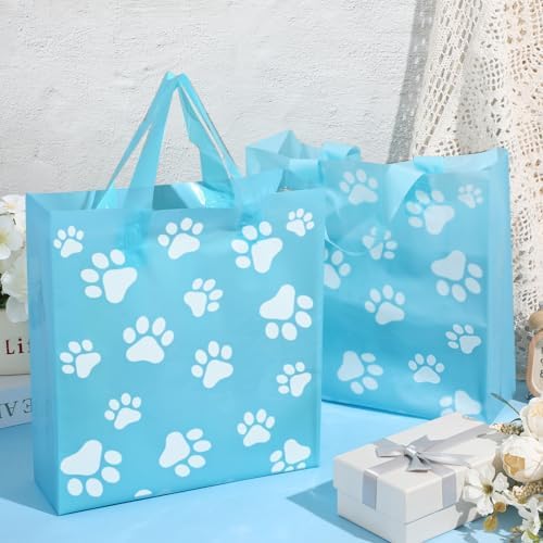 Gueevin 200 Pcs Dog Paw Plastic Bags Bulk Baby Shower Party Favor Reusable Shopping Bags for Birthday Pet Party(Blue,White) - Image 2