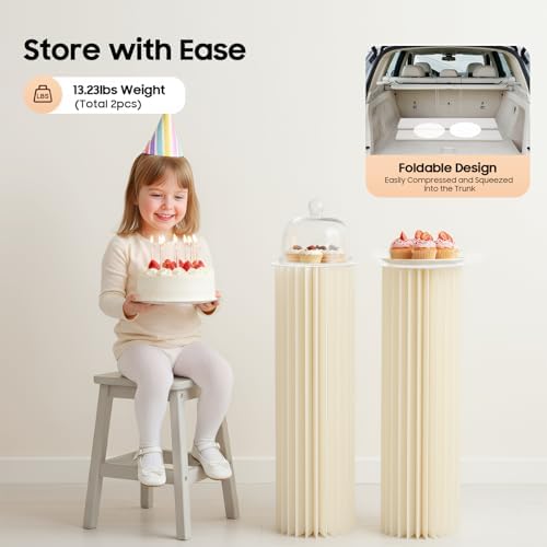 2Pcs Cylinder Stands for Party Foldable Cardboard Centerpiece Display Round Stands Centerpiece Cake Pedestal Stand 100LBS for Wedding Party Birthday Decor 100cm High (2Pcs) - Image 6