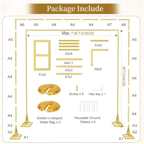 EMART 8FT Square Backdrop Stand Heavy Duty, Gold Metal Pipe and Drape Stand - Image 6