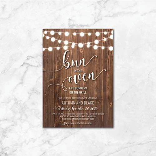 Bun in the Oven | Burgers on the Grill | Baby Shower Invitation | Baby-Q Shower | Baby BBQ | Bun in the Oven Invite | Rustic | String Lights - Image 2