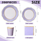Tioncy 200 Pcs Party Paper Plates Cups Napkin Set Serve 50, Lavender Purple - Image 2