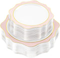 realluck 100Pcs White & Pink Plastic Plates for 50 Guests by Realluck