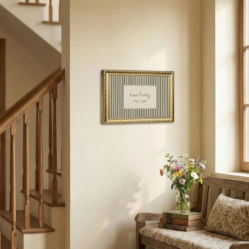 How Lucky Are We Sign Wall Art Trendy Green Striped Quote Wall Decor Picture Minimalist Preppy Inspirational Poster Canvas Painting Print for Living Room Bedroom Dorm 24x16 inch Gold Framed - Image 6