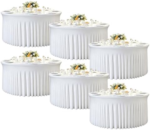 6 Pack White Round Tablecloth, Fitted Table Cloths for 6 foot Round Tables, Washable 132 Inch Table Skirt for Wedding Birthday Photography Themed Parties Banquet Holidays White Party Decorations by Creativepartyuniquedecorat