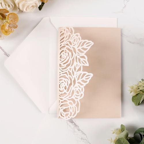 50pcs Tri-Fold Laser Cut Invitation with Envelope Blank Inner Sheets RSVP - Image 2