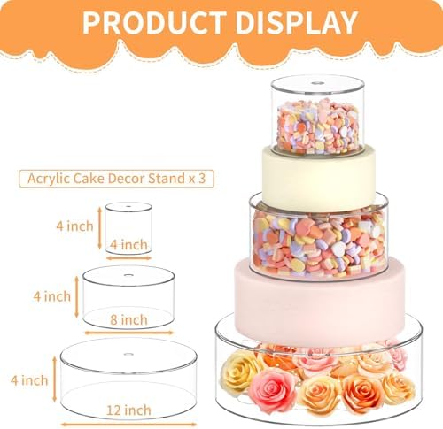 NPPLUS 3 Pcs Acrylic Round Cake Stand with Lid, Clear Fillable Cake Tier - Image 4