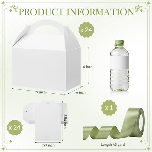 Maitys 24 Set Large Gable Boxes with Handle, Ribbon, Tag, White,Sage Green - Image 2
