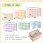 6 Pack Plaid Canvas Baskets Rectangular Storage Bins, Pastel - Image 2