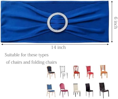 Pack of 100 Royal Blue Chair Sashes Bows Spandex Chair Bands Silver Buckle - Image 3