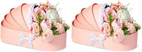 Sabary Baby Shower Box Flower Cradle Floral Basket Pink Crib Flower Arrangement Basket Paper Cardboard Box for Gender Reveal Baby Shower Favors Wedding Celebrations (Pack of 2) by Sabary