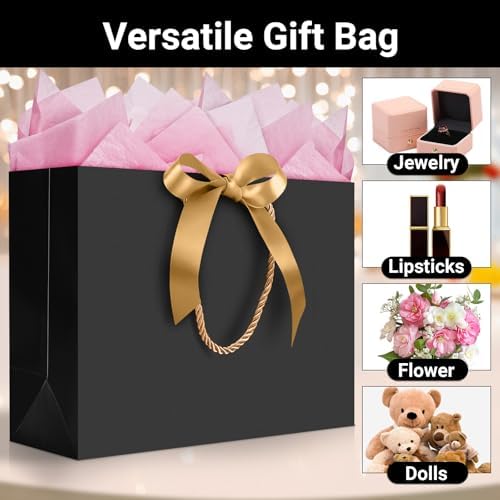 EUSOAR Large Gift Bags, 20pcs 16"x6"x12"Black Kraft Thank You Paper Bags with Bow Ribbon Handle, Gift Wrap Treat Bags Bulk for Wedding Baby Shower Birthday Bridesmaid Anniversary Holiday Party - Image 4