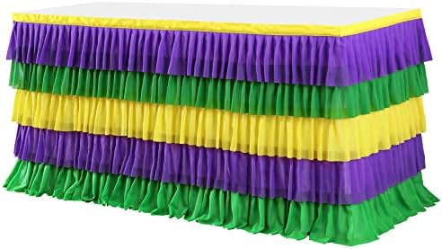 Mardi Gras Party Table Skirt Yellow Green Purple Table Skirts Mardi Gras Decorations for Carnival Masquerade Parade Party 9ft - Image 7