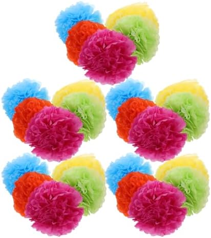 ibasenice 25pcs Tissue Paper Pom Poms - Tissue Paper Flowers for Fiesta Parties, Baby Shower Decorations, Flower Birthday Decorations - 10, 12, 14 Inch Colorful Party Decor by ibasenice