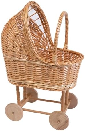 Vintage Woven Rattan Baby Carriage Basket – Handcrafted Wicker Stroller for Baby Shower, Flower Girl Basket, Baby Things, Rustic Home Decor, Photography Props, Floral Arrangements (Large) by Unknown