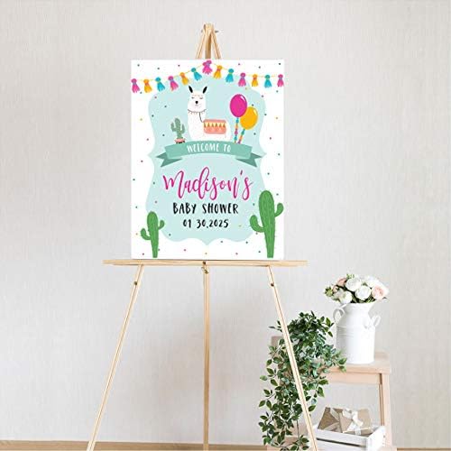 Andaz Press Custom Large Baby Shower Canvas Welcome Sign, 16 x 20 Inches, Mama Llama Guestbook Alternative, Personalized Sign Our Canvas, for Llama Baby Shower, Baby Sprinkle Theme - Image 2