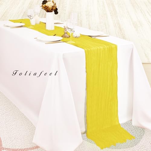 12 Pack Yellow Cheesecloth Table Runner 20 x 120 Inch Long Rustic Gauze Cheese Cloth Table Runner for Wedding 10FT Bridal Baby Shower Table Decorations Boho Fabric Sheer Birthday Party Table Decor - Image 4