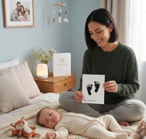 Baby Inkless Milestone Cards Hand Casting Kit Ink Print Hand and Footprint Kit Dog or Cat Pet Paw Print Kit Baby Newborn Footprint Kit Photo Album Keepsake Book Feet Stamp (Single FineGift Set) - Image 6