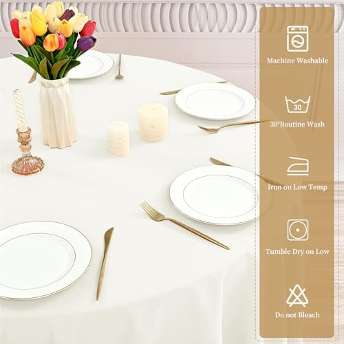 YMHPRIDE 6 Pack Round Tablecloth Ivory Tablecloths 90 Inch Polyester Round Table Cloth,Ivory Tablecloth Round 90 inch Washable Fabric Table Covers for Wedding,Party,Dining,Banquet - Image 4