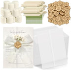 70 Sets Wedding Invitation Kit, Pre-Folded Vellum Jackets for 5x7 Invitations Accessories Wax Seal Stickers Ribbon & Dried Flowers for DIY Wedding Invites by Fanuk