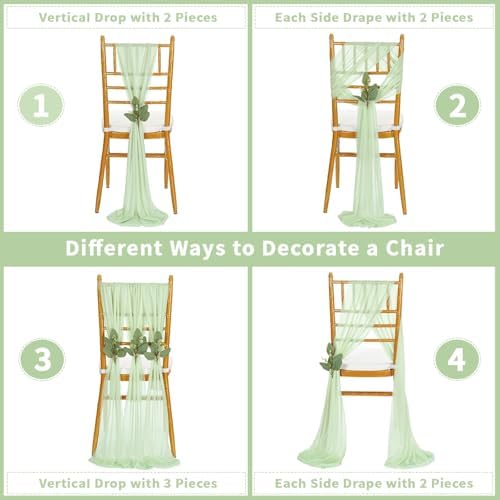 QueenDream Sage Green Wedding Chair Sashes: 50PCS Tulle Church Chairs Cover Sheer Chair Bows Aisle Drapes Party Decorations Champagne - Image 3