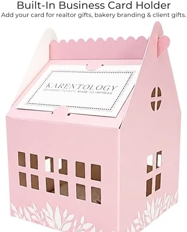 Karentology 30 Pcs Cottage House Cookie Boxes with Window & Business Card Holder, Blush Pink, 4 x 4 x 6 in Bakery Gift Boxes for Treats, Desserts, Party Favors & Realtor Pop By Gifts - Image 2