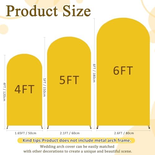 FOTSHARER Gold Wedding Arch Cover Set of 3 Arch Cover Backdrop Fabric 4FT 5FT 6FT Spandex Round Top Arch Covers for Bolloon Arch Stand Covers Frame Arch Backdrop Cover Set for Baby Shower Parties - Image 2