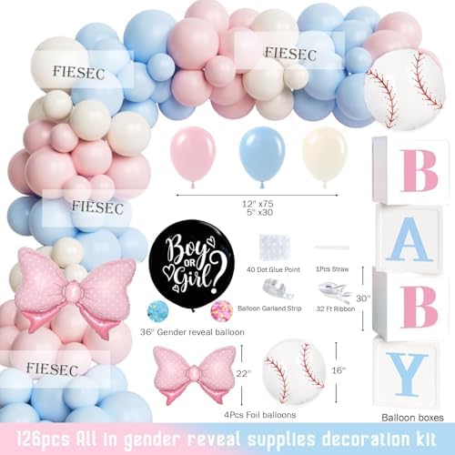 Baseball or Bows Gender Reveal Decorations, Party Balloons Decorations Kit Supplies Includes Balloons, Banner, Sash, Badge Backdrop, Topper, Poster, Balloon Boxes, Tablecloth, Marker 150 PCs - Image 3