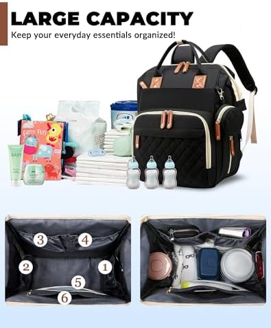 Diaper Bag with Changing Station, Waterproof 3 in 1 Diaper Backpack with Foldable Changing Pad, Insulated Bottle Holders,Large Travel Backpack for Mom & Dad, Baby essentials,Black - Image 4