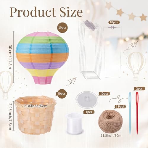 Meooeck 10 Pcs Hanging Hot Air Balloon Decorations Paper Lanterns 12 Inch Reusable Hot Air Balloon Decor Paper Lanterns Set for DIY Craft Wedding Birthday Christmas Home Living Room (Colorful) - Image 2