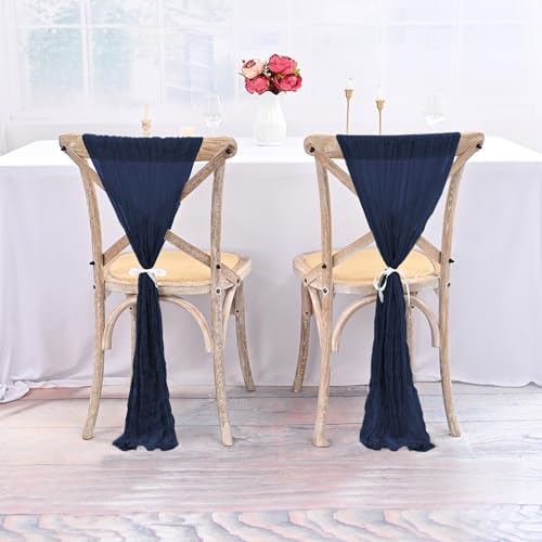 50 PCS Cheesecloth Chair Sashes Bows Wedding Aisle Decorations Chair Ribbon Ties Back Sash for Wedding Party Events Banquet Chair Cover Decoration (Navy Blue) - Image 4