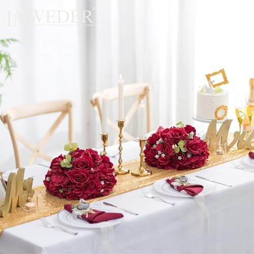 Burgundy Flowers Balls for Centerpieces: 11.8in Diam, Set of 6 - Image 2