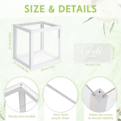 Menkxi Clear Wedding Card Box with Slot 10 x 10 x 8.5 Large Acrylic Card Box for Party Wooden Envelope Holder with Sign for Wedding Quinceanera Birthday Baby Shower Decorations(White,Wood) - Image 2