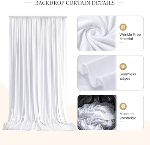 30ft x 10ft White Backdrop Curtains for Parties,6 Panels 5ft x 10ft Wrinkle-Free Polyester Photo Backdrop Drapes for Wedding Birthday Baby Shower Graduation Photography Background - Image 4