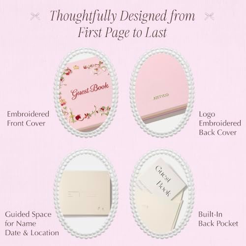 Embroidered Wedding Guest Book, Cotton Cover, Acid-Free Paper, 160 Pages, 9" L × 7" W, Sign in Book for Wedding Reception, Baby Shower&Events, with Envelopes, Table Card&Cotton Pouch (Pink) - Image 5