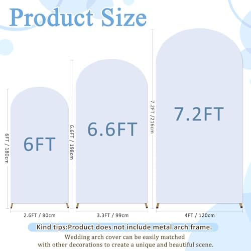 White Arch Cover Set of 3 Spandex Arch Backdrop Cover (7.2FT, 6.6FT, 6FT) Wedding Arches Backdrop Stand Covers Balloon Arched Covers Stretchy Backdrops for Baby Shower Party Birthday Banquet Decor - Image 2