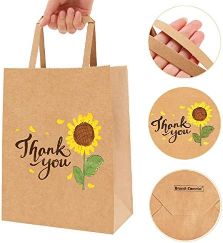 50Pcs 10x8x4.7 Thank You Gift Bags Bulk, Thank You Bags for Business Small, Sunflower Paper Small Gift Retail bags with Handles (B) - Image 6