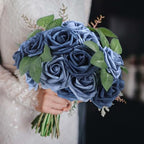 100 Pcs Artificial Rose Flowers, Dusty Blue Shades - Image 3