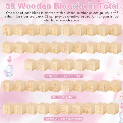 Marsui 136 Pcs Baby Shower Blocks to Decorate Game Kit, Pink Elephant - Image 4