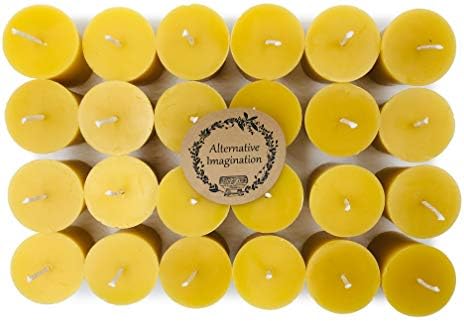 Alternative Imagination 100% Pure Natural Beeswax Votive Candles - 24 Pack - Hand-Poured - Unscented- Light Honey Aroma - 15 Hour Burn - Paraffin-Free, Long Lasting for Prayer, Meditation & Home Decor by AlternativeImagination